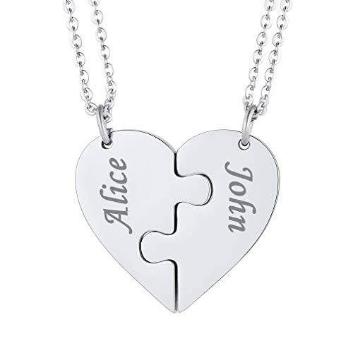 Custom4U Personalized Gold BFF Necklace for 3 Pcs Split Heart Matching Friendship Couple Necklaces 14k Gold Plated 925 Sterling Silver Pendant Custom Gifts for Best Friend Women 1.1-Heart-St