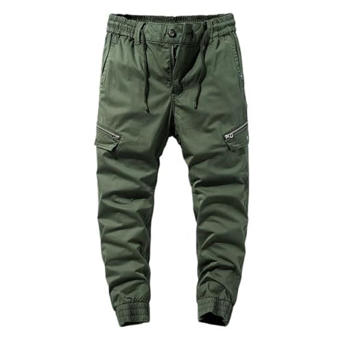 Pantalon cargo vintage multi-poches homme coupe droite tendance avec revers zippé