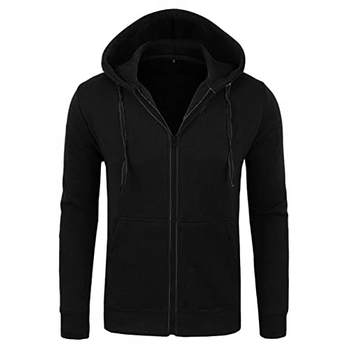 Maiyifu-GJ Men Full Zip Slim Fit Hoodies Casual Solid Gym Hooded Sweatshirt Long Sleeve Lightweight Hoodie With Kanga Pocket (Black,Medium)