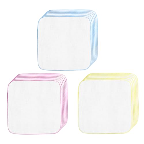 Image of Gvhntk 15 Pcs Baby Washcloths 2 Layer Gauz Soft Baby Bib Wash Face Msulin Washcloths Cotton Burp Cloth Gauze Handkerchief Gentle for Newborns Infants Toddlers（Yellow red Blue） (11.8 x 11.8 inch)