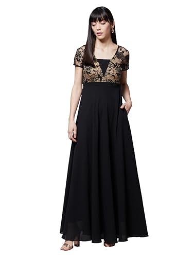 Image of Miss Chase Women's Round Neck Cap Sleeves Lace Knee -Long Skater Dress