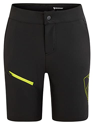 Ziener Kinder Natsu Fahrrad-Shorts mit Innenhose - Mountainbike/Outdoor/Freizeit - atmungsaktiv,schnelltrocknend,gepolstert, Black.Poison Yellow, 128