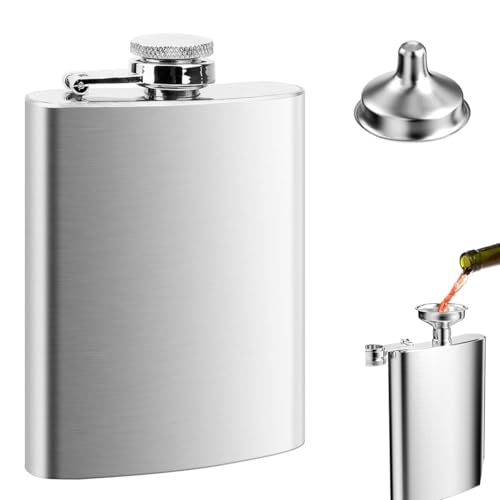 Hip Flask with Funnel, Stainless Steel Whiskey Flask, Hip Flask, Stainless Steel Whiskey Flask, Portable Pocket Whiskey Flasks for Men Women, Leak Proof, Fit for Hiking Party and Barbecue, Black 8 oz