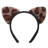 TIDTALEO Diadema Orejas de Gato Estilo Leopardo para Mujer, Diadema Decorativa Marrón Oscuro de Tela Suave, Accesorio Cabello en Fiestas, Cosplay y Eventos Temáticos