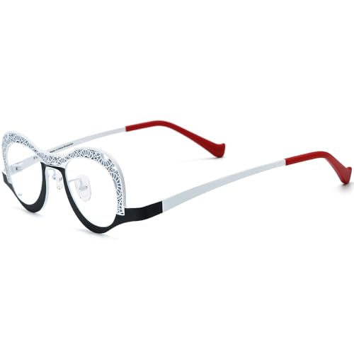 Image of FONEX Colorful Pure Titanium Glasses Frame Women Retro Round Eyeglasses