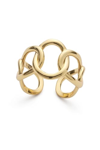 Image of 14K Gold Chain Link Ring Set, Dainty Stacking Rings Set, Thin Gold Band Ring, Minimal Stacking Ring, Paper Clip, Chunky Geometric