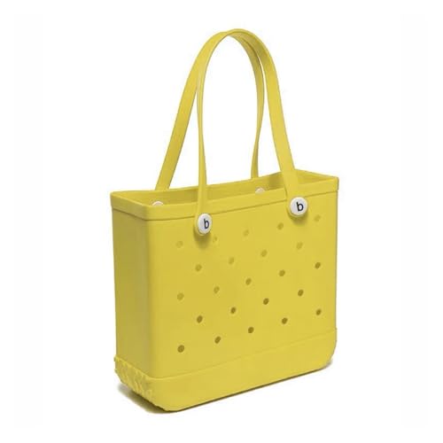 Large EVA Rubber Waterproof Beach Bag for Women - Solid Color Jelly Shoulder Tote with Storage Basket - Travel Shopping Handbag for Summer Vacation(Yellow,XL)