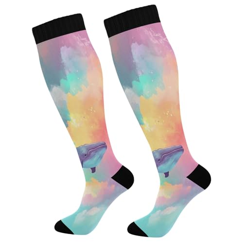 Burbuja Whale Floating in The Sky Compression Socks for Women Men (20-30mmHg), Knee High Socks Circulation Support for Sport Running Hiking Nurse, 1 Pair