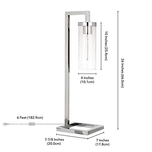 Henn&Hart 26" Tall Table Lamp With Glass Shade In Polished Nickel/Seeded, Lamp, Desk Lamp For Home Or Office #TOP4