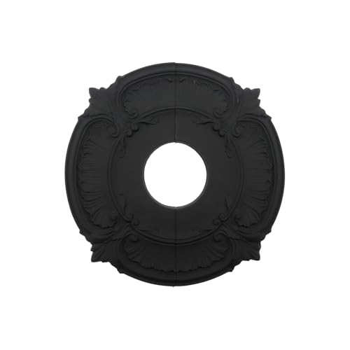 Image of PU Ceiling Medallions 2Pcs, 13.1 Inches x 3.38 Inches, Matte Black | Split Type, Fits 3.38 Inches Canopy, European Vintage Carving Style, Synthetic Foam Construction for Easy Installation