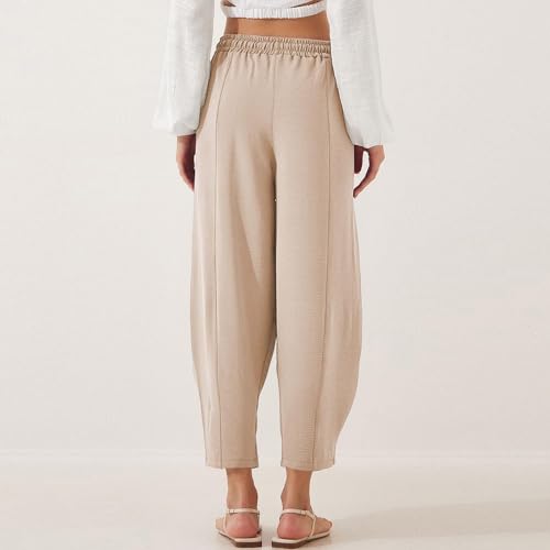 fanmpghleoo Linen Harem Pants Women with Pockets Drawstring Wide Leg Pirate Pants High Waisted Capri Joggers with Pockets4