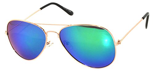 OWL Classic Aviator Style Sunglasses Blue-Green Mirror Colored Lens Gold Metal Frame Women Men