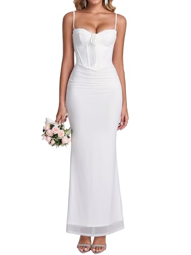 KUTUMAI Vintage Lace Corset Floral Maxi Long Dress Bodycon Ruched