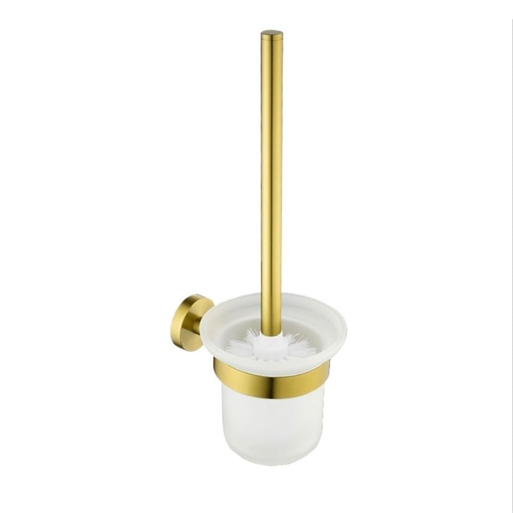 Cepillos de inodoro con soporte de acero inoxidable, cepillo de pared de plástico para baño (Gold)