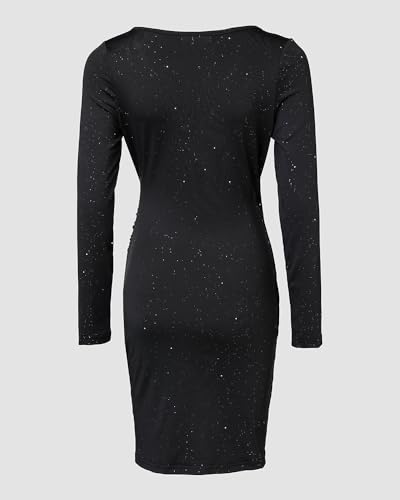 Womens Sequin Dress Sparkly Glitter V Neck Long Sleeve Wrap Ruched Bodycon Elegant Sexy Cocktail Mini Dress2