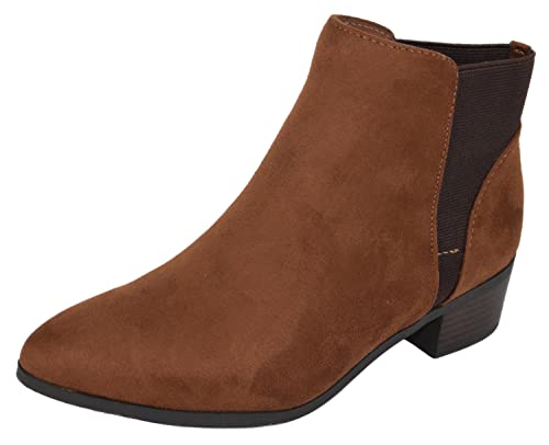 CITYCLASSIFIED Women Ankle Boots Elastic Sides Slip-On Booties Block Heel Pointed Toe Jocelyn-S
