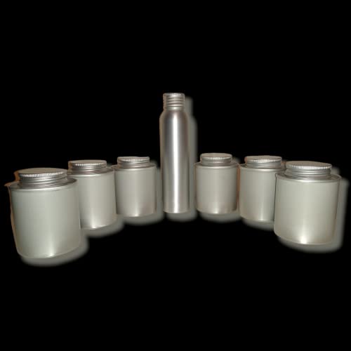 Pack de 6+1 envases 100ml aluminio. conservación de aromas, líquidos y alimentación. Regalo de botella 100ml incluido. No se ensucian ni se oxidan. 100% reciclables Cover