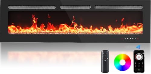 Image of Silonn 50-Inch Electric Fireplace Heater, Recessed or Wall-Mounted, 20 Flame Colors, 1400W Heat, WiFi-Enabled App & Remote Control, Timer, Black