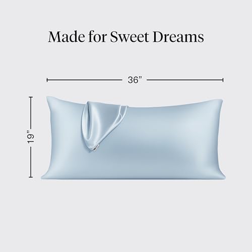 Image of Kitsch Satin Pillowcase with Zipper for Hair & Skin - Softer Than Silk Pillow Cases, Smooth Cooling Satin Pillow Case, Wrinkle-Free, Machine Washable, King Size Satin Pillow Case 19x36 -Haze Blue