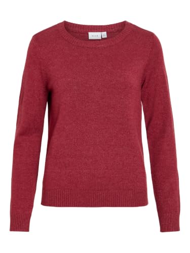 VILA Femme Viril O-Neck L/S Knit Top - Noos Pull-Over, Cabernet 1, XS