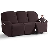 TAOCOCO Recliner Couch Covers for 3 Seat, 8-Pieces Stretch Large Couch Covers for 3 Seats Reclining Slipcovers Soft Jacquard Pattern Furniture Protector, Chocolate