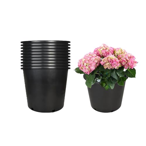 mitoharet 10-Pack 10 Gallon Round Premium Nursery Pot Plant Flower Seedling Container Garden Planter Pots for Indoor Outdoor Plants Flower Vegetables Black (10 Gallon)