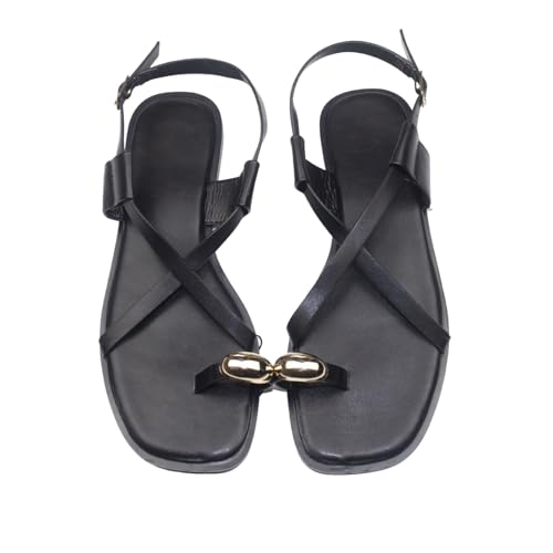 Yytcsjz Strappy flat Sandals for Women, Women Orthopedic Bunion Corrector, Open Toe Leather Sandal Shoes, with Arch Support