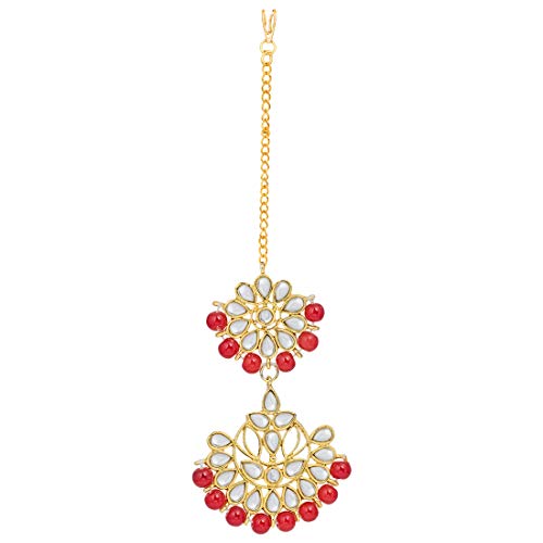 Indian Kundan Fax Pearl Necklace Earrings Maang Tikka Set