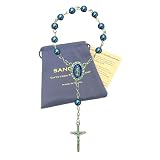 SANCTRA Rosario da viaggio a una decina, fatto a mano e benedetto in Terra Santa, rosario a una decina con medaglia e crocifisso, custodia regalo e certificato di autenticità
