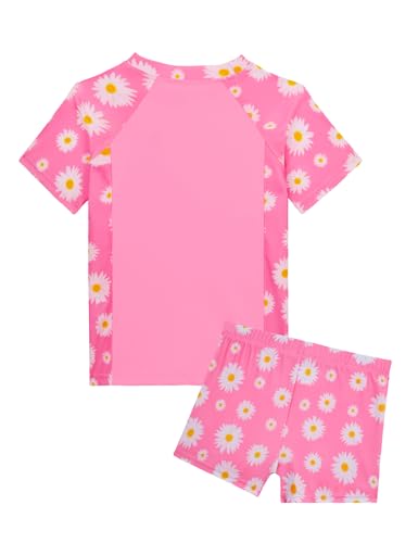 Image of Girl Swimsuits 2 Pieces Multicolor Short Sleeve Quick Dry Durable Rash Guard Set with Shorts