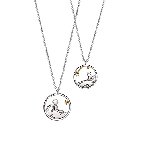 DESHOME 2 Pcs Collier Petit Prince et Pendentif Renard pour Femme, Pendentif Petit Prince et Collier Renard en Argent 925, pour Couple, Chaînes Meilleur(e)...