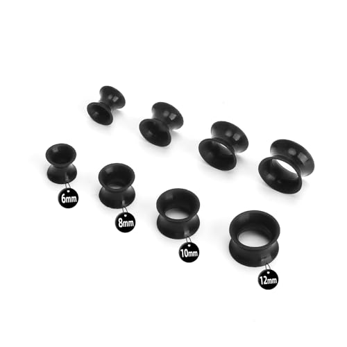 VOSSOT 4pares Silicona Dilataciones Orejas 6mm/8mm/10mm/12mm negro dilatadores oreja Suave y no irritante expansor de oreja de silicona evitar el crecimiento bacteriano silikon tunnel doble acampanado