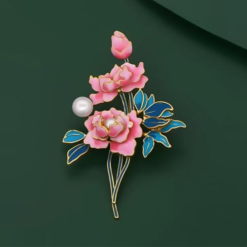 Image of Peony Flower Brooch Elegant Enamel Peony Brooch Lapel Pins Pink Blue Flower Brooch Clothing Hat Suit Bag Jewelry Accessories for Women
