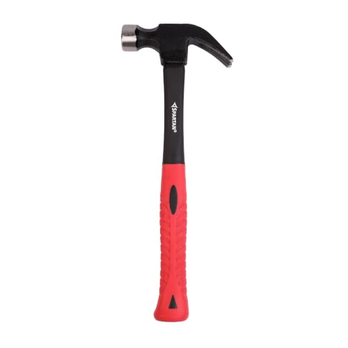 Image of SPARTAN 11 Inch Heavy Duty Claw Hammer | Forged Carbon Steel Head with Fibreglass Shock-Absorbing Handle | Anti-Slip Rubber Grip | Claw Hammer for Carpentry, Woodworking, Home Repair & DIY Projects