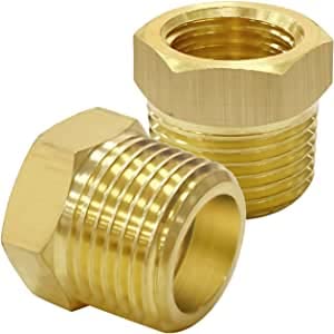 Brass Pneumatic Reducer Hex Bushing, Union, Adaptor, Connector Male BSP To Female BSP Thread, Reducing Pipe Fitting (PACK OF 2) (1 M X 1/2 F)
