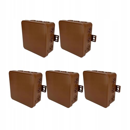 EDO Set 5x Caja de Superficie IP54 Hermética 100x100x41 mm Marrón, 12 Entradas, Flexible, sin Halógenos – Caja de Distribución con Salidas y Cierre “CLIC” Interior/Exterior