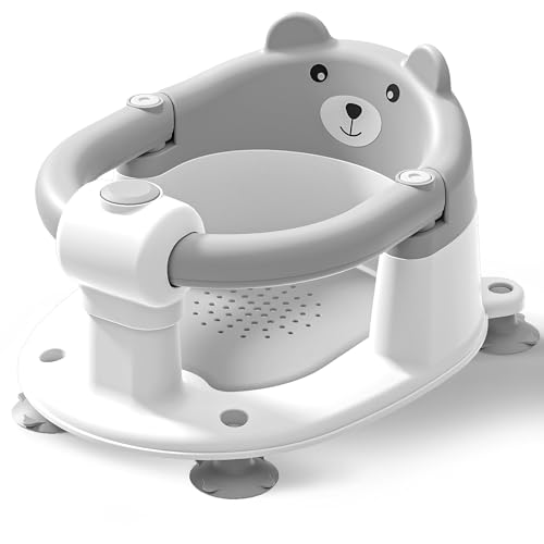Image of Baby Bath Seat for Babies 6 Months & Up, Toddler Bath Seats for Babies Sitting Up, Non-Slip Infant Bath Tub Chair with 4 Suction Cups & Soft Cushion for Shower, Compact Toddler Bathtub Seat, Gray