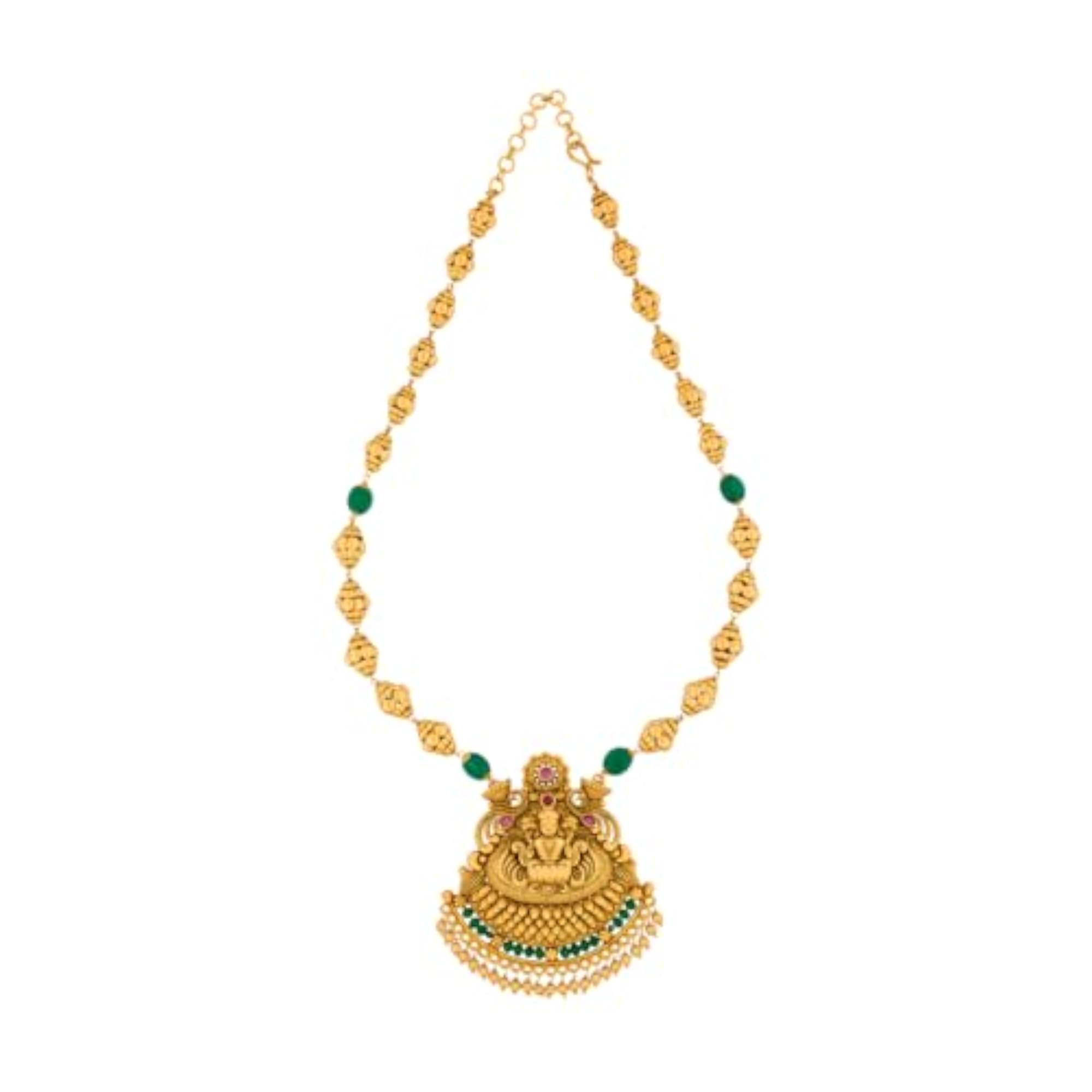 Women's Ruby-Green Gold Plated Antique Necklace Set with Stud Earrings
