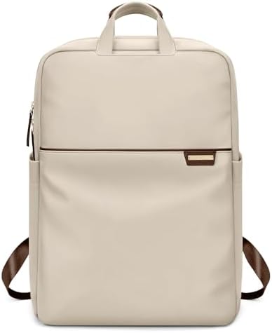 Slim Laptop Backpack for Women, Lightweight Business Backpack for Women Computer Bag Purse for Commuting, Fit 14Inch, Apricot