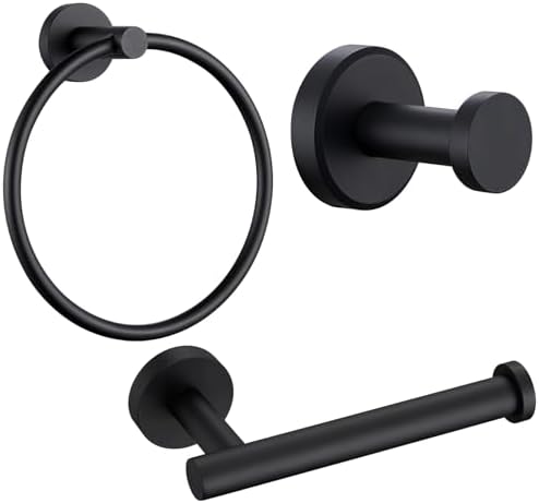APLusee Bundle of Bath Robe Hook, Hand Towel Ring and Toilet Paper Holder, Matte Black Stainless Steel Bathroom Accessories Wall Mounted image 4