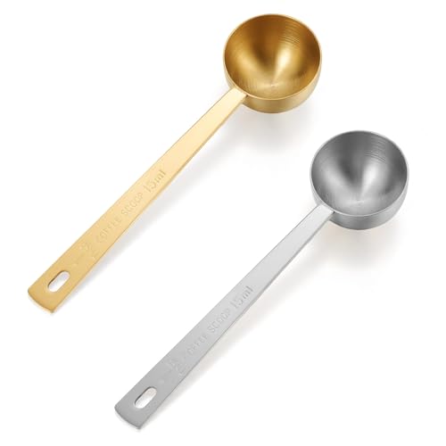 Nogeqi 2PCS Tbsp Measuring Spoon, 15ml Long Handle Coffee Scoop 1 Tablespoon, Stainless Steel Coffee Measuring Spoon Kitchen Gadgets for Cooking and Baking (Silver Gold)