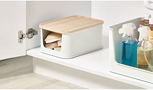 iDesign Box, Medium Drawers Unit with BPA-Free Recycled Open Front, Plastic Storage Bin with Paulownia Wood Lid, White, Polypropylene, Coconut, 13.6 x 21.6 x 30.6 cm