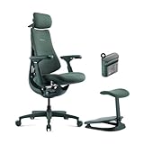 LiberNovo Ergonomischer Bürostuhl mit Fußstütze und Akku – Verstellbar, Adaptive Lendenwirbelstütze, 160°-Neigungswinkel, integrierte Wirbelsäulendehnung, Moosgrün, Sitztiefe 48 cm