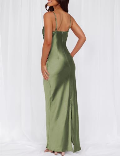 Image of Formal Satin Silk Spaghetti Strap Maxi Dresses for Women Wedding Guest