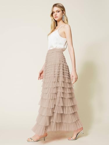 Women's Tiered Maxi Skirt A Line Ruffle Mesh Long Tulle Skirts High Waisted Layered Skirts Petticoat3