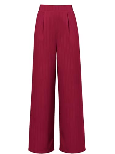 DeXianLai Dress Pants Women 2026 Summer Elastic High Waisted Pleated Flowy Slacks Business Casual Trousers Office Work Palazzo Pants Spring Halara Clothes Dark Red Red M