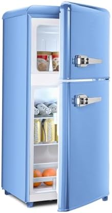 OOTDAY Retro Mini Refrigerator, 4 Cu. Ft. Small Fridge with Freezer, 2-Door Retro Compact Refrigerator with Adjustable Thermostat,Removable Shelves for Bedroom,Kitchen,Office,Dorm(Blue)