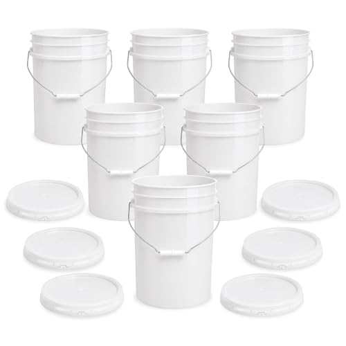 Image of ePackageSupply 5 Gallon Bucket - Food Grade Bucket with Airtight Gasketed Tear Strip Lid, BPA-Free, Heavy-Duty 90 Mil HDPE Plastic Pail, Bulk Storage, Durable Container, Made in USA - Natural, 6 Packs | Airtight Gasketed Tear Strip Lid, Heavy-Duty 90 Mil HDPE Plastic Pail, Bulk Storage, Food Safe Durable Container, Made in USA