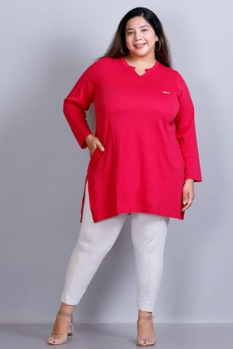 Image of CUPID Women's Cotton Plus Size Plain Full Sleeves Long Top for Summer n Semi Summers with One Side Pocket for Ladies Solid T Shirt