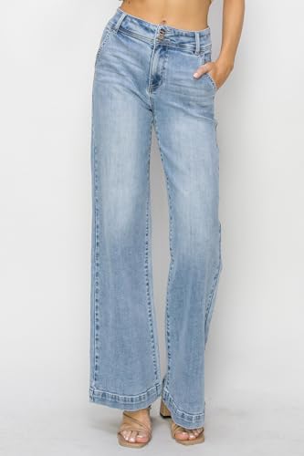 SALT TREE Risen Jeans - High Rise Double Button Wide Jeans - RDP57654